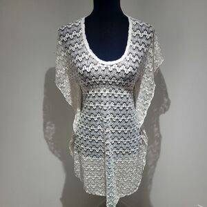 Jordan Taylor Womens Sheer Lace Beach Coverup White Vacation Cruise Fairycore